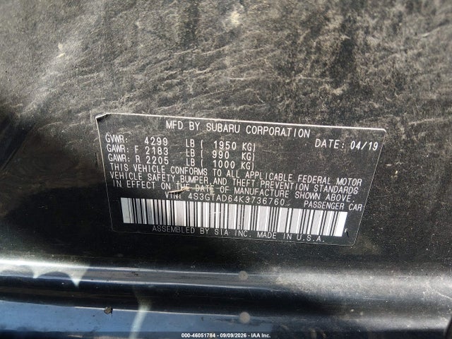 Продажа на аукционе авто 2019 Subaru Impreza 2.0i Premium, vin: 4S3GTAD64K3736760, номер лота: 46051784