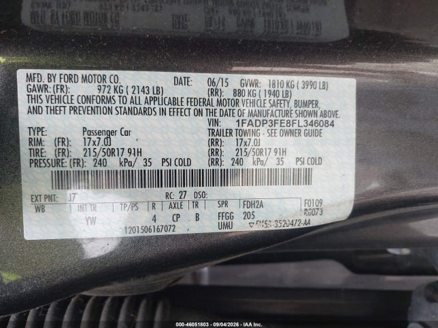 46051803 :رقم المزاد ، 1FADP3FE8FL346084 vin ، 2015 Ford Focus Se مزاد بيع