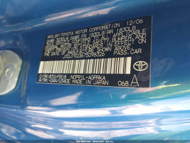 Aukcja sprzedaży 2007 Toyota Yaris, vin: JTDJT923675098326, numer aukcji: 46051806