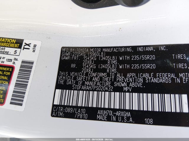 2023 Toyota Highlander Hybrid Platinum მანქანა იყიდება აუქციონზე, vin: 5TDFARAH7PS020432, აუქციონის ნომერი: 46051820
