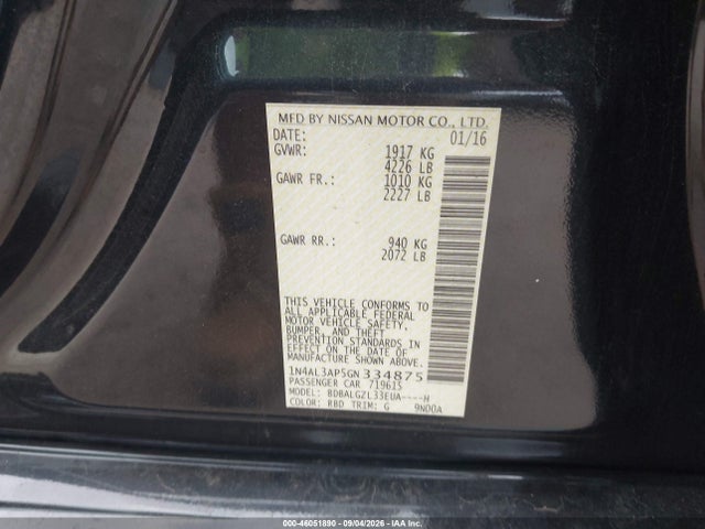 Продаж на аукціоні авто 2016 Nissan Altima 2.5 S, vin: 1N4AL3AP5GN334875, номер лоту: 46051890