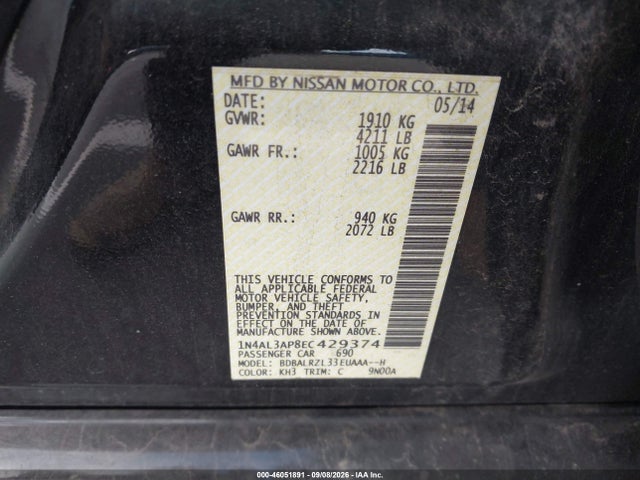Nissan Altima 2.5 S 2014 1N4AL3AP8EC429374 Image 9