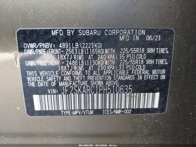 46051903 :رقم المزاد ، JF2SKARC1PH510635 vin ، 2023 Subaru Forester Touring مزاد بيع