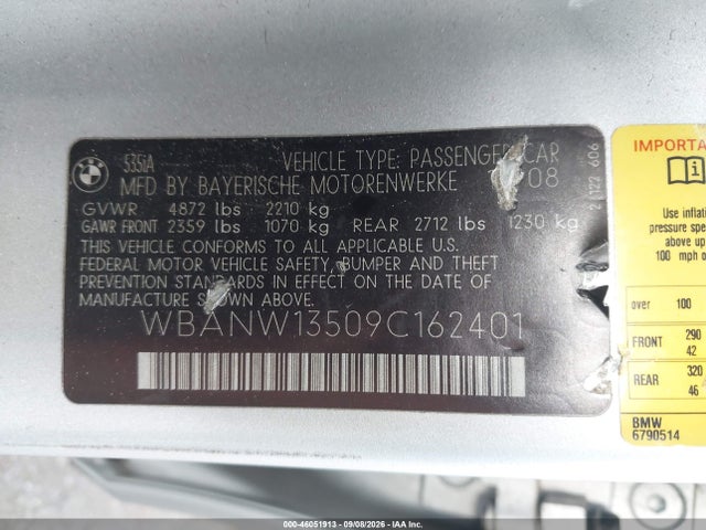 46051913 :رقم المزاد ، WBANW13509C162401 vin ، 2009 Bmw 535i مزاد بيع