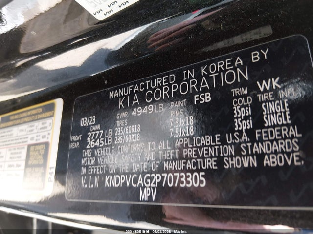 2023 Kia Sportage Hybrid Ex მანქანა იყიდება აუქციონზე, vin: KNDPVCAG2P7073305, აუქციონის ნომერი: 46051916
