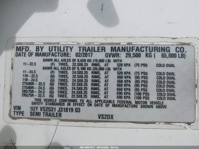 Продажа на аукционе авто 2018 Utility Trailer Mfg Unknown, vin: 1UYVS2531J3181903, номер лота: 46051917