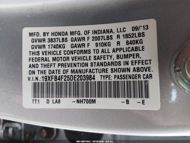 Продаж на аукціоні авто 2013 Honda Civic Hybrid, vin: 19XFB4F25DE203984, номер лоту: 46051942