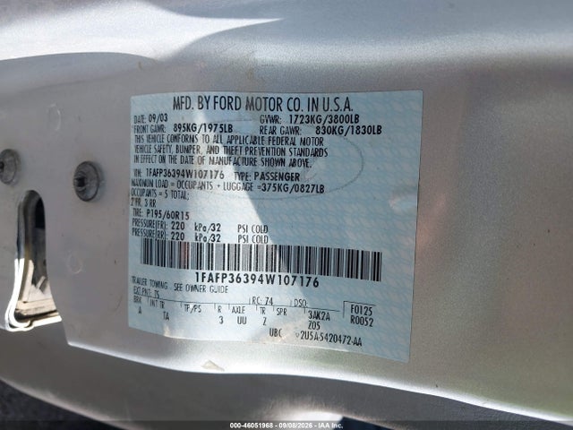 Продажа на аукционе авто 2004 Ford Focus Se, vin: 1FAFP36394W107176, номер лота: 46051968