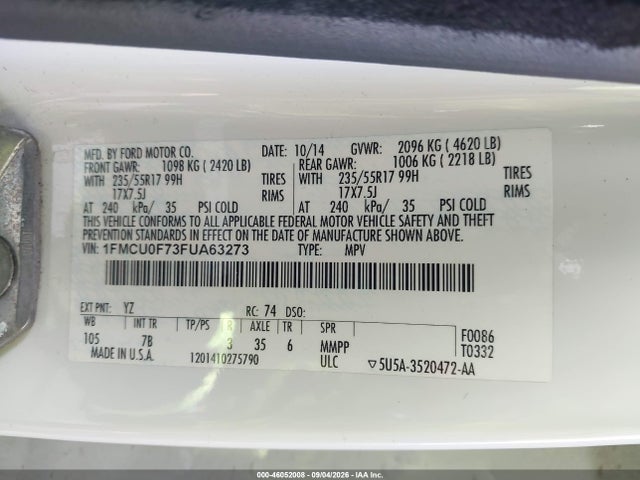 Ford ESCAPE S 2015 1FMCU0F73FUA63273 Image 9