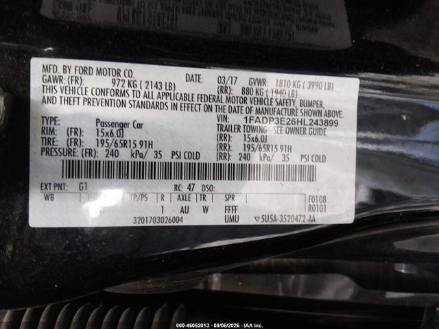 Aukcja sprzedaży 2017 Ford Focus S, vin: 1FADP3E26HL243899, numer aukcji: 46052013