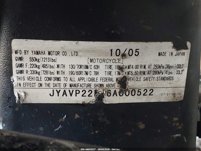 Продажа на аукционе авто 2006 Yamaha Xv1900 Ct, vin: JYAVP22E06A000522, номер лота: 46052037