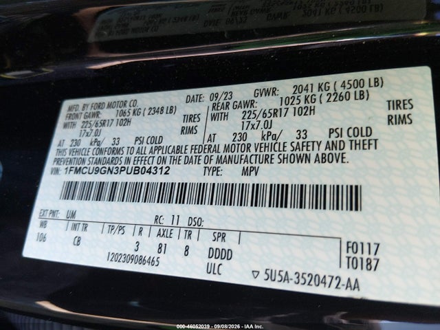 Aukcja sprzedaży 2023 Ford Escape Active, vin: 1FMCU9GN3PUB04312, numer aukcji: 46052039