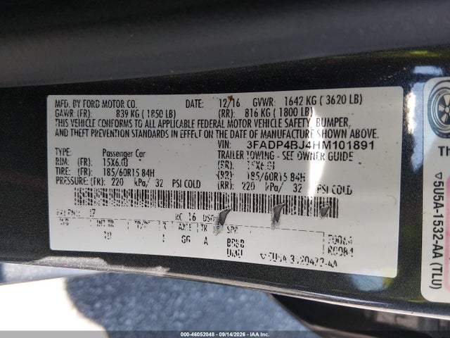 Продажа на аукционе авто 2017 Ford Fiesta Se, vin: 3FADP4BJ4HM101891, номер лота: 46052048
