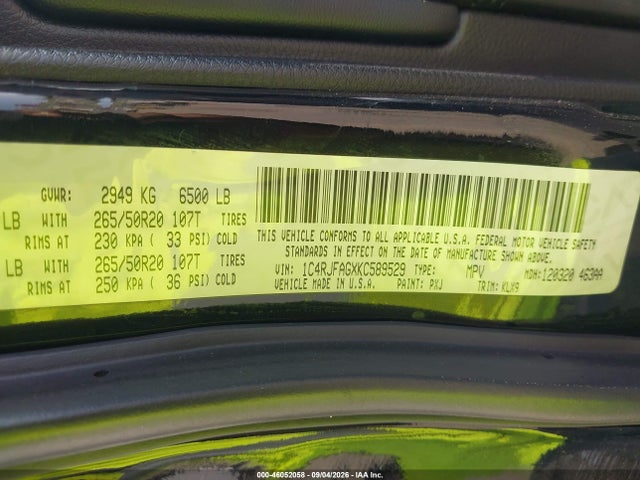 Продаж на аукціоні авто 2019 Jeep Grand Cherokee Altitude 4x4, vin: 1C4RJFAGXKC589529, номер лоту: 46052058