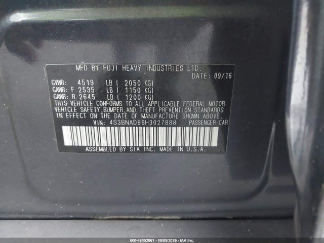 Aukcja sprzedaży 2017 Subaru Legacy 2.5i Premium, vin: 4S3BNAD66H3027888, numer aukcji: 46052061