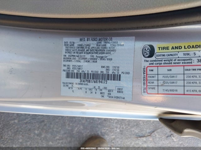 Aukcja sprzedaży 2006 Ford Fusion Sel, vin: 3FAFP08176R194172, numer aukcji: 46052065