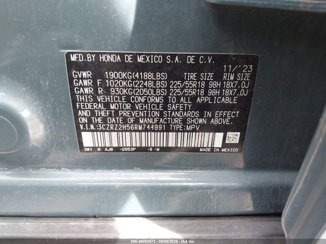 3CZRZ2H56RM744991 Honda Hr-v Awd Sport/awd Sport W/o Bsi