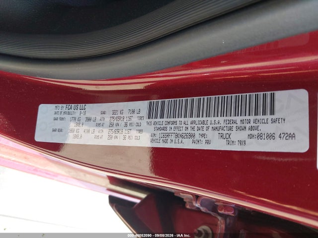 Продаж на аукціоні авто 2019 Ram 1500 Big Horn/lone Star  4x4 5'7 Box, vin: 1C6SRFFT8KN626900, номер лоту: 46052090