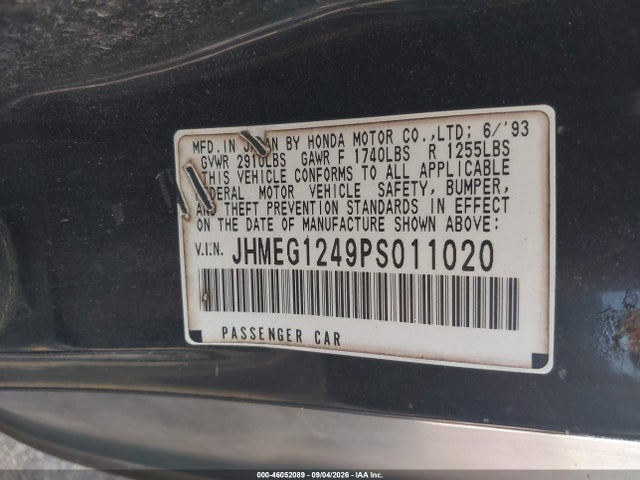 46052089 :رقم المزاد ، JHMEG1249PS011020 vin ، 1993 Honda Civic Del Sol S مزاد بيع