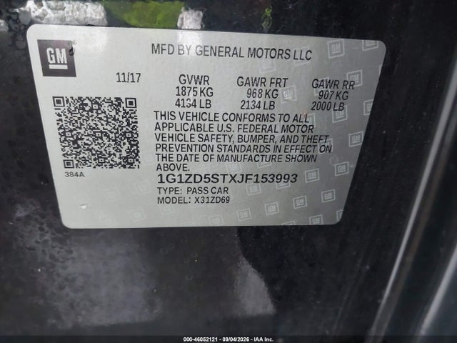 Aukcja sprzedaży 2018 Chevrolet Malibu Lt, vin: 1G1ZD5STXJF153993, numer aukcji: 46052121
