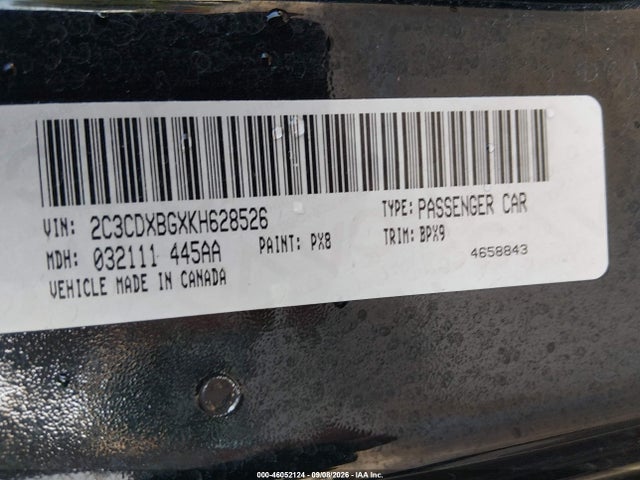 2019 Dodge Charger Sxt Rwd მანქანა იყიდება აუქციონზე, vin: 2C3CDXBGXKH628526, აუქციონის ნომერი: 46052124