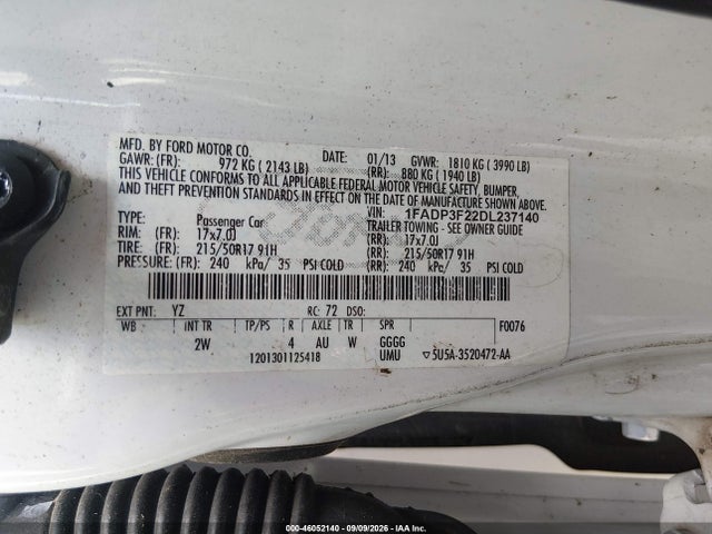 2013 Ford Focus Se მანქანა იყიდება აუქციონზე, vin: 1FADP3F22DL237140, აუქციონის ნომერი: 46052140