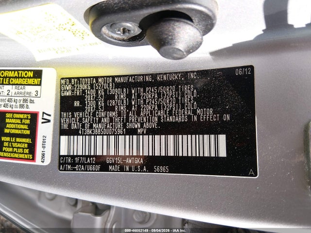 Aukcja sprzedaży 2013 Toyota Venza Limited V6, vin: 4T3BK3BB5DU075961, numer aukcji: 46052149