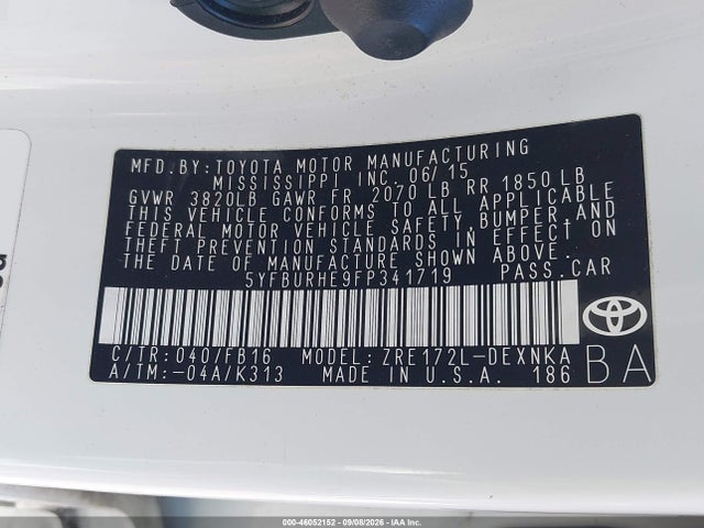 5YFBURHE9FP341719 Toyota Corolla Le Plus