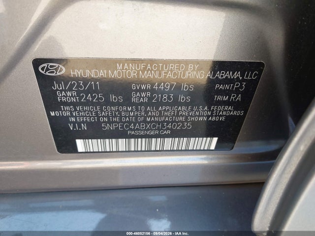 Продаж на аукціоні авто 2012 Hyundai Sonata Limited 2.0t, vin: 5NPEC4ABXCH340235, номер лоту: 46052156