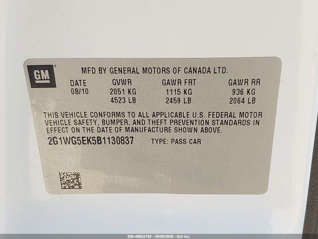 Продаж на аукціоні авто 2011 Chevrolet Impala Lt, vin: 2G1WG5EK5B1130837, номер лоту: 46052188