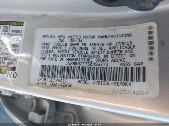 Aukcja sprzedaży 2005 Toyota Corolla Ce, vin: 1NXBR32E35Z396770, numer aukcji: 46052193