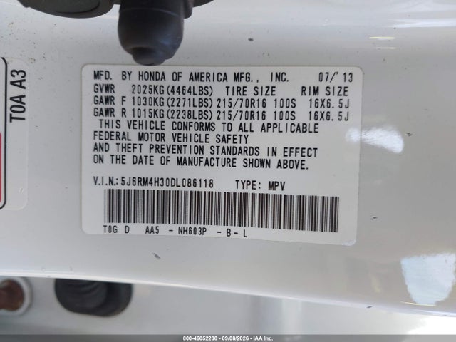Aukcja sprzedaży 2013 Honda Cr-v Lx, vin: 5J6RM4H30DL086118, numer aukcji: 46052200