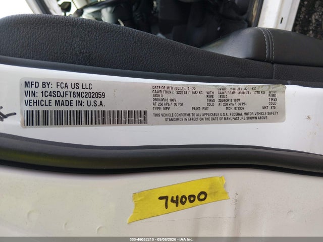 Продаж на аукціоні авто 2022 Dodge Durango Pursuit Awd, vin: 1C4SDJFT8NC202059, номер лоту: 46052210