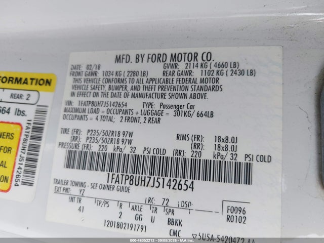 1FATP8UH7J5142654 Ford Mustang Ecoboost Premium