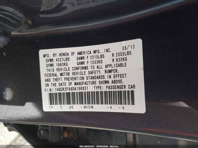 2013 Honda Accord Ex-l მანქანა იყიდება აუქციონზე, vin: 1HGCR2F88DA196931, აუქციონის ნომერი: 46052253