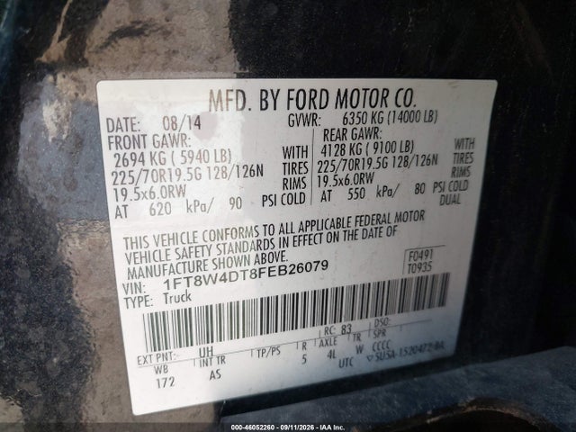 46052260 :رقم المزاد ، 1FT8W4DT8FEB26079 vin ، 2015 Ford F-450 Xl مزاد بيع