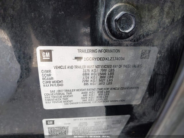 Aukcja sprzedaży 2020 Chevrolet Silverado 1500 4wd  Standard Bed Lt, vin: 1GCRYDEDXLZ174094, numer aukcji: 46052273