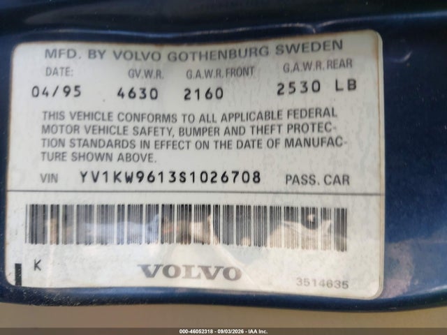 Продажа на аукционе авто 1995 Volvo 960, vin: YV1KW9613S1026708, номер лота: 46052318