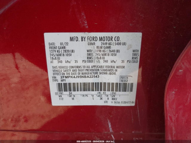 Ford EDGE SEL 2022 2FMPK4J95NBA22543 Image 9