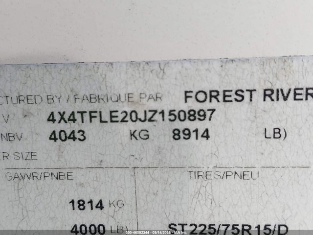 Продажа на аукционе авто 2018 Forest River Flagstaff, vin: 4X4TFLE20JZ150897, номер лота: 46052344