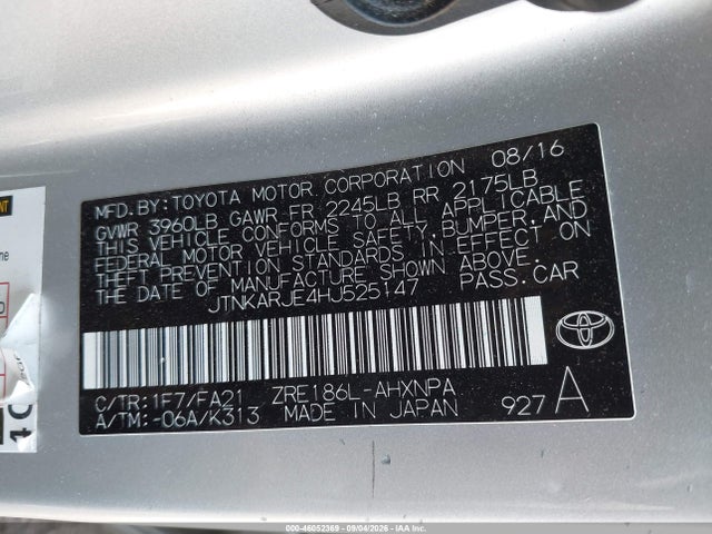 Aukcja sprzedaży 2017 Toyota Corolla Im, vin: JTNKARJE4HJ525147, numer aukcji: 46052369