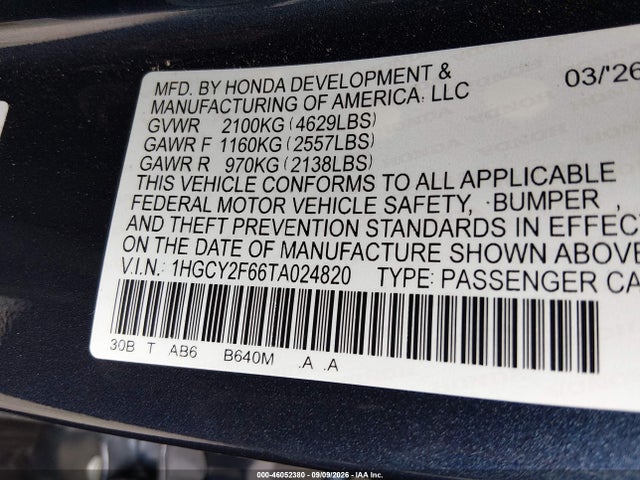 Продажа на аукционе авто 2026 Honda Accord Hybrid Ex-l, vin: 1HGCY2F66TA024820, номер лота: 46052380