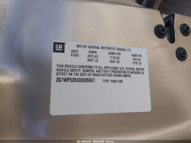 Продажа на аукционе авто 2003 Chevrolet Impala, vin: 2G1WF52E439306667, номер лота: 46052424