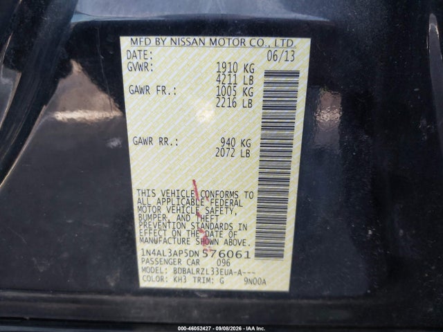 Aukcja sprzedaży 2013 Nissan Altima 2.5 S, vin: 1N4AL3AP5DN576061, numer aukcji: 46052427