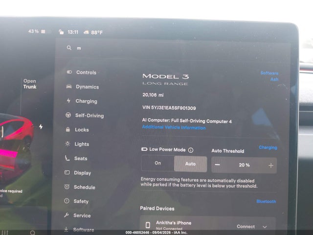 46052446 :رقم المزاد ، 5YJ3E1EA5SF901309 vin ، 2025 Tesla Model 3 Long Range Rear-wheel Drive/standard Rear-wheel Drive مزاد بيع