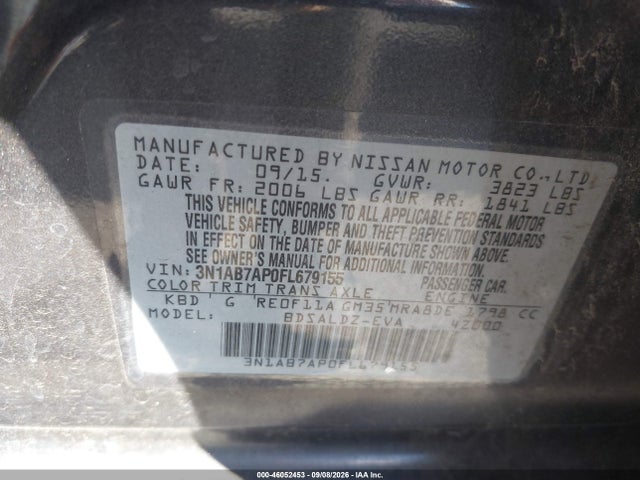 46052453 :رقم المزاد ، 3N1AB7AP0FL679155 vin ، 2015 Nissan Sentra Sv مزاد بيع