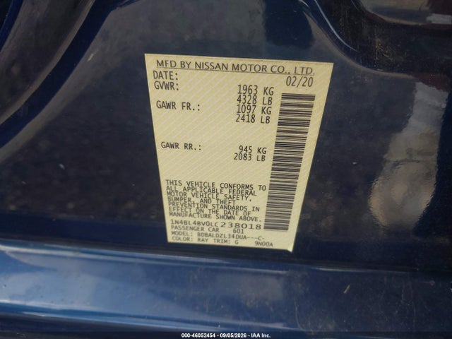 Продаж на аукціоні авто 2020 Nissan Altima S Fwd, vin: 1N4BL4BV0LC238018, номер лоту: 46052454
