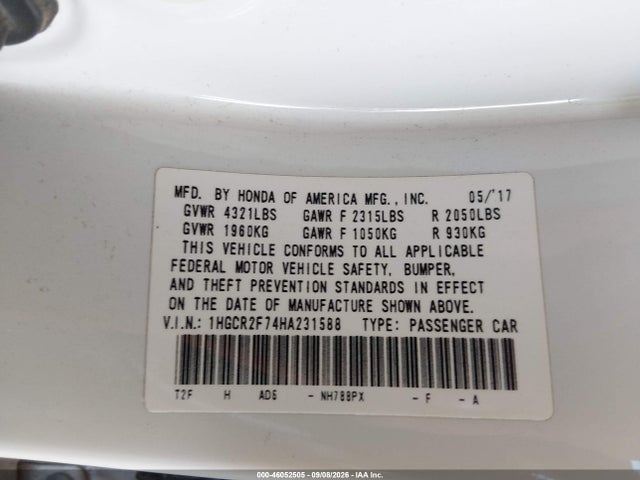 Honda ACCORD EX 2017 1HGCR2F74HA231588 Image 9