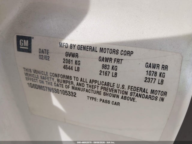 2003 Cadillac Cts Standard მანქანა იყიდება აუქციონზე, vin: 1G6DM57N630105332, აუქციონის ნომერი: 46052579