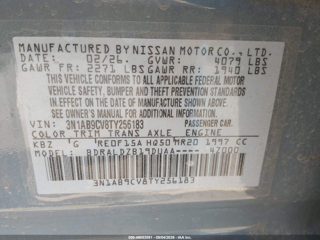 Aukcja sprzedaży 2026 Nissan Sentra Sv, vin: 3N1AB9CV8TY256183, numer aukcji: 46052591